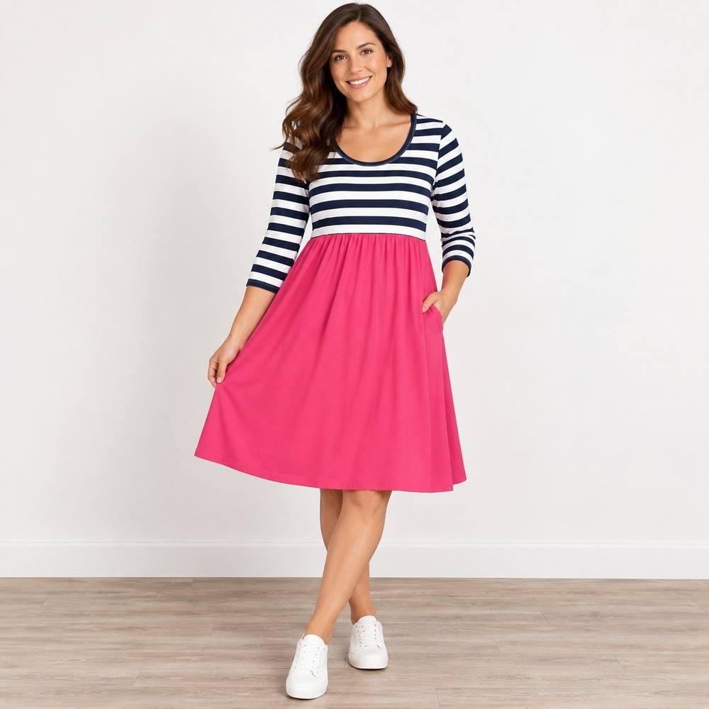 Lolly Wolly Doodle Striped Colorblock Dress Women's Medium Whimsical Preppy Chic